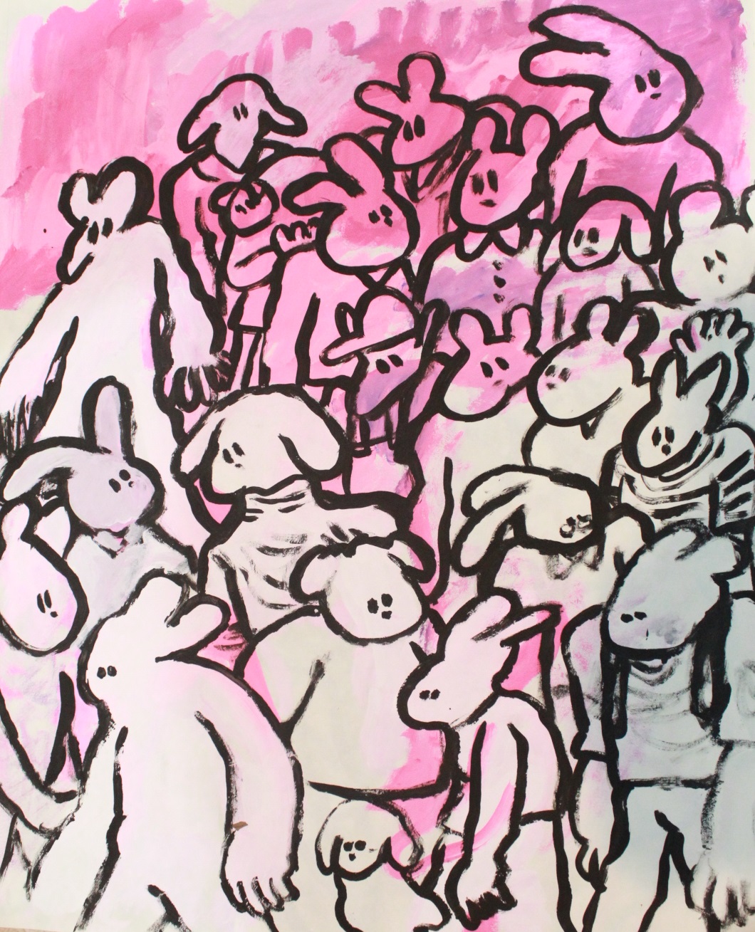 pink crowd 2, 2019. acrylic on paper.