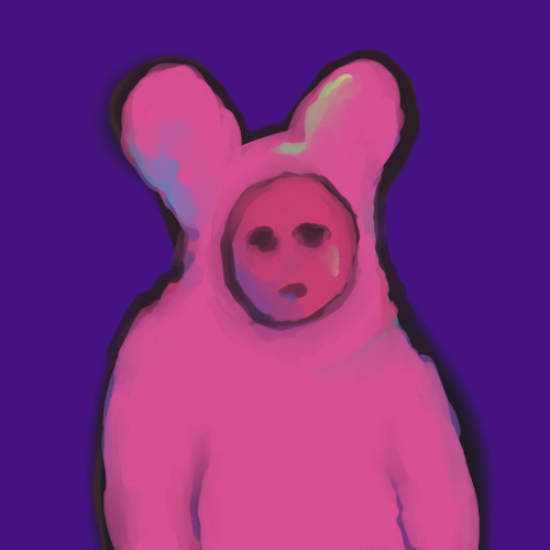 a bunny person in neon colors