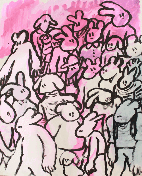 pink crowd 2, 2019. acrylic on paper.